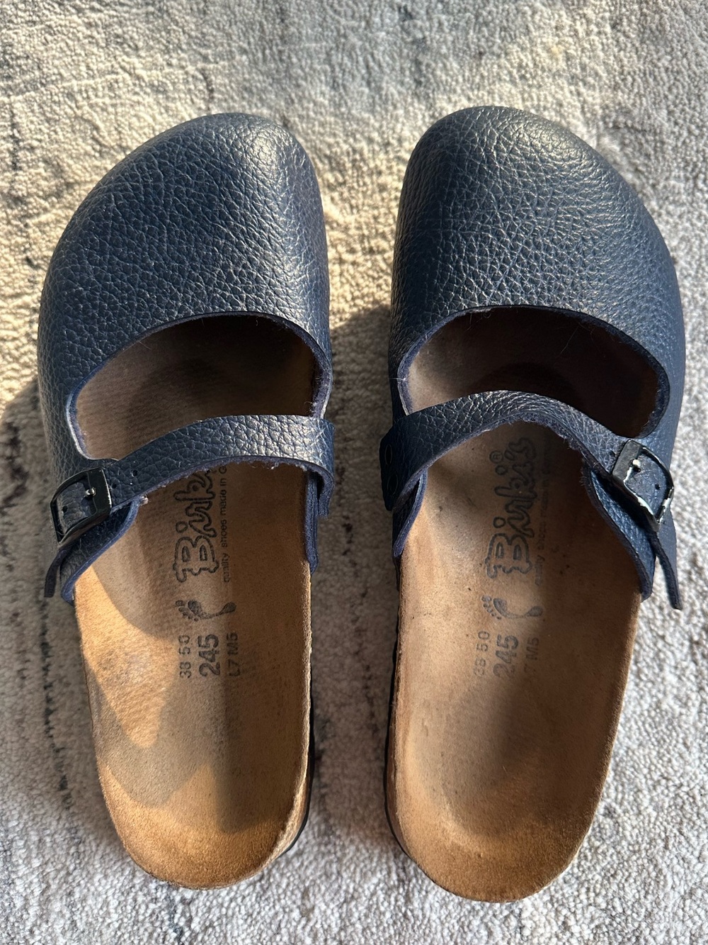 Birkenstock Women’s Navy Blue Leather Mary Jane clogs w Buckle size 38 (7.5 us) - Picture 4 of 11